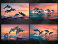Dolphins with Orange Sunset Digital Art in PDF SVG PNG File Formats