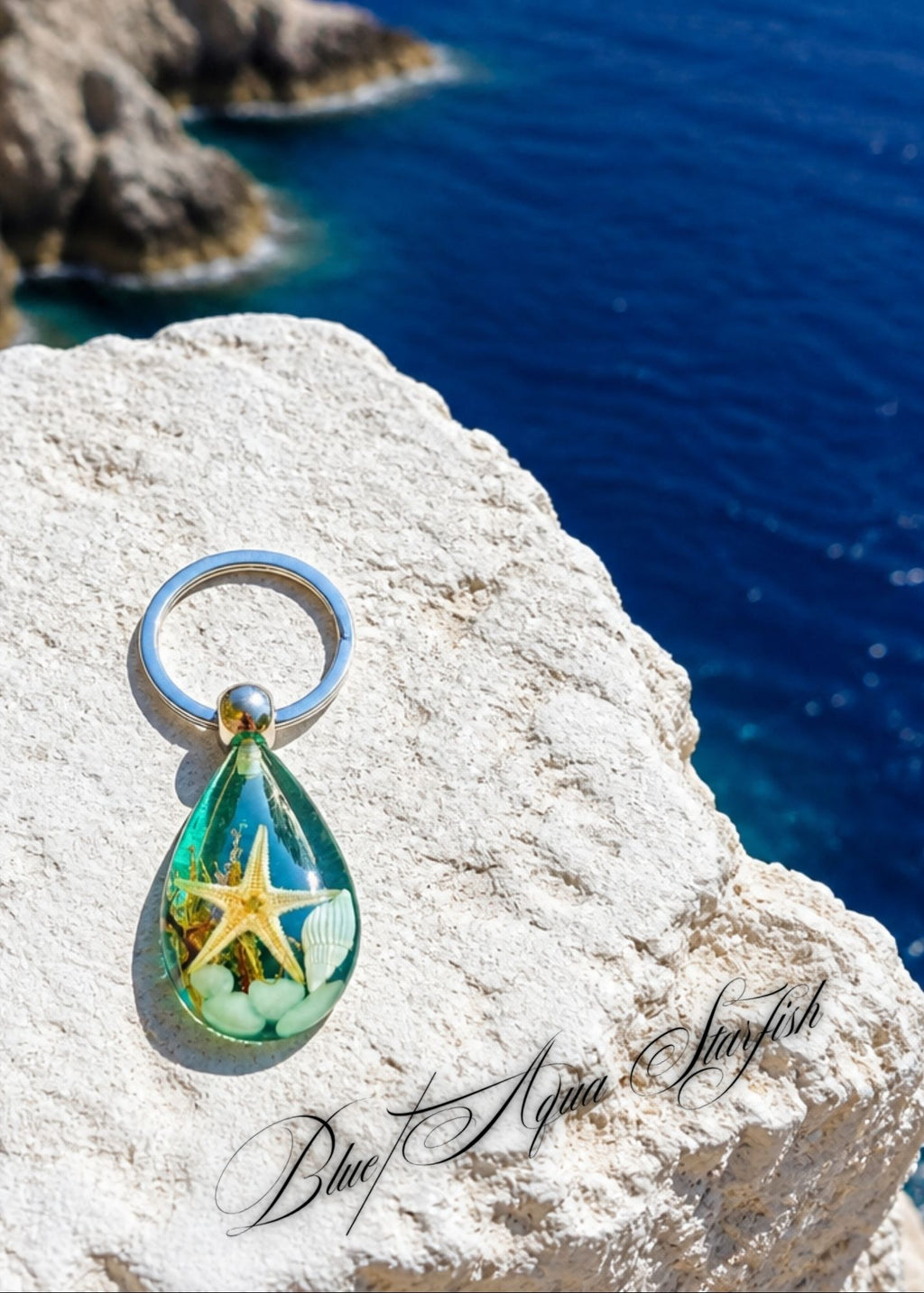 Handmade Faux Starfish Keychain – Aqua Blue