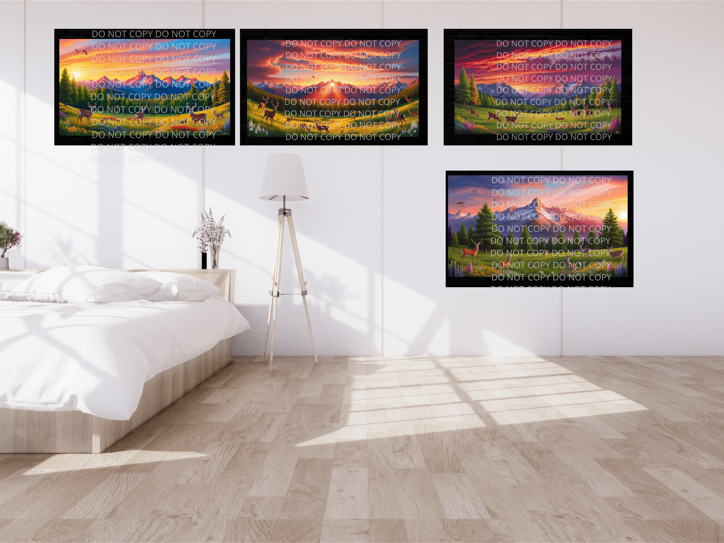 Mountain Sunset With Wildlife Digital Art in SVG PNG File Formats