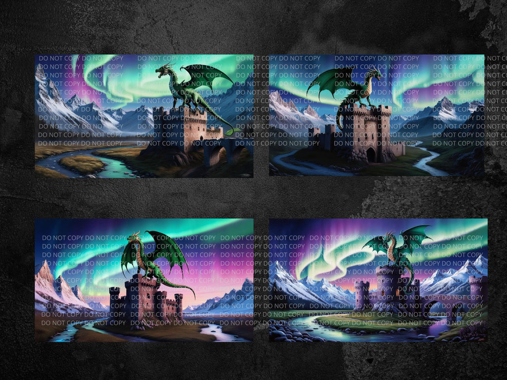 Mystical Dragon with Castle Digital Art in PDF SVG PNG File Formats