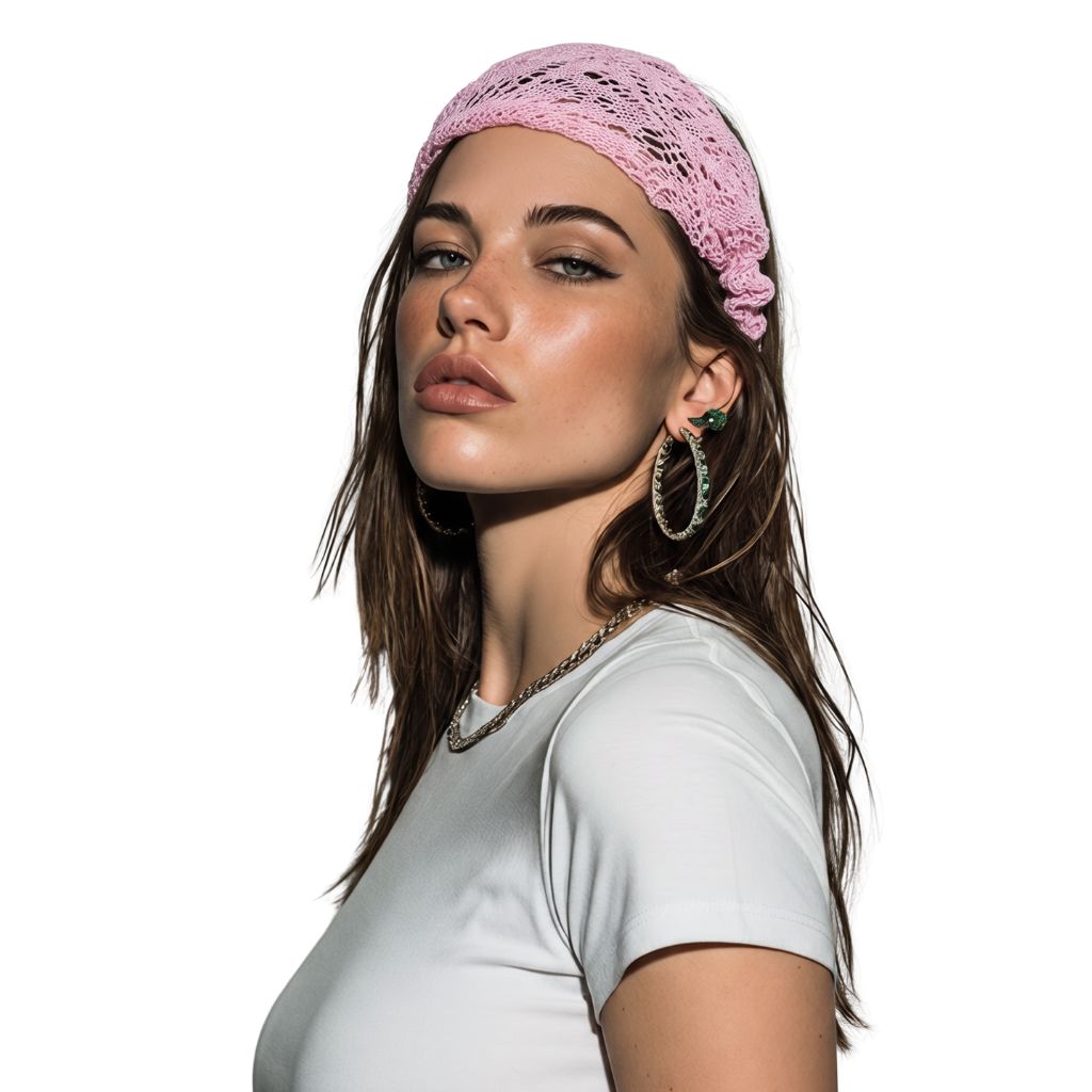 Women's Pink Wide Lace Headband – Bandana Style Hair Wrap