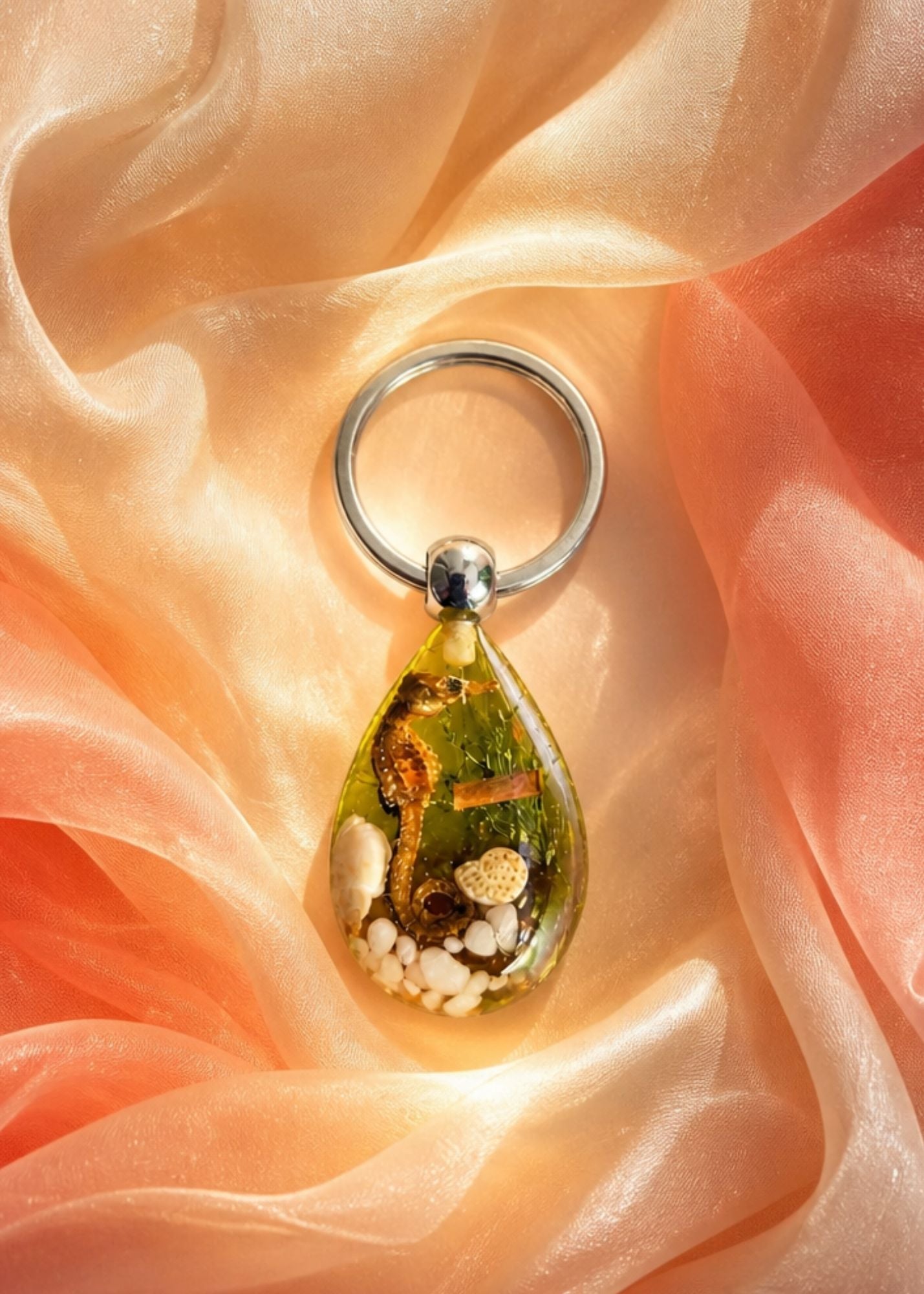 Handmade Faux Seahorse Keychain – Light Orange Background