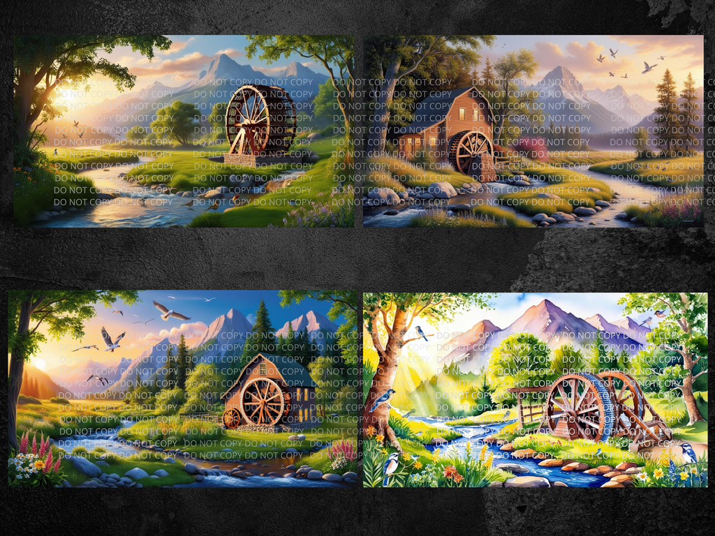 Water Wheel Scenery Digital Art in PDF SVG PNG File Formats