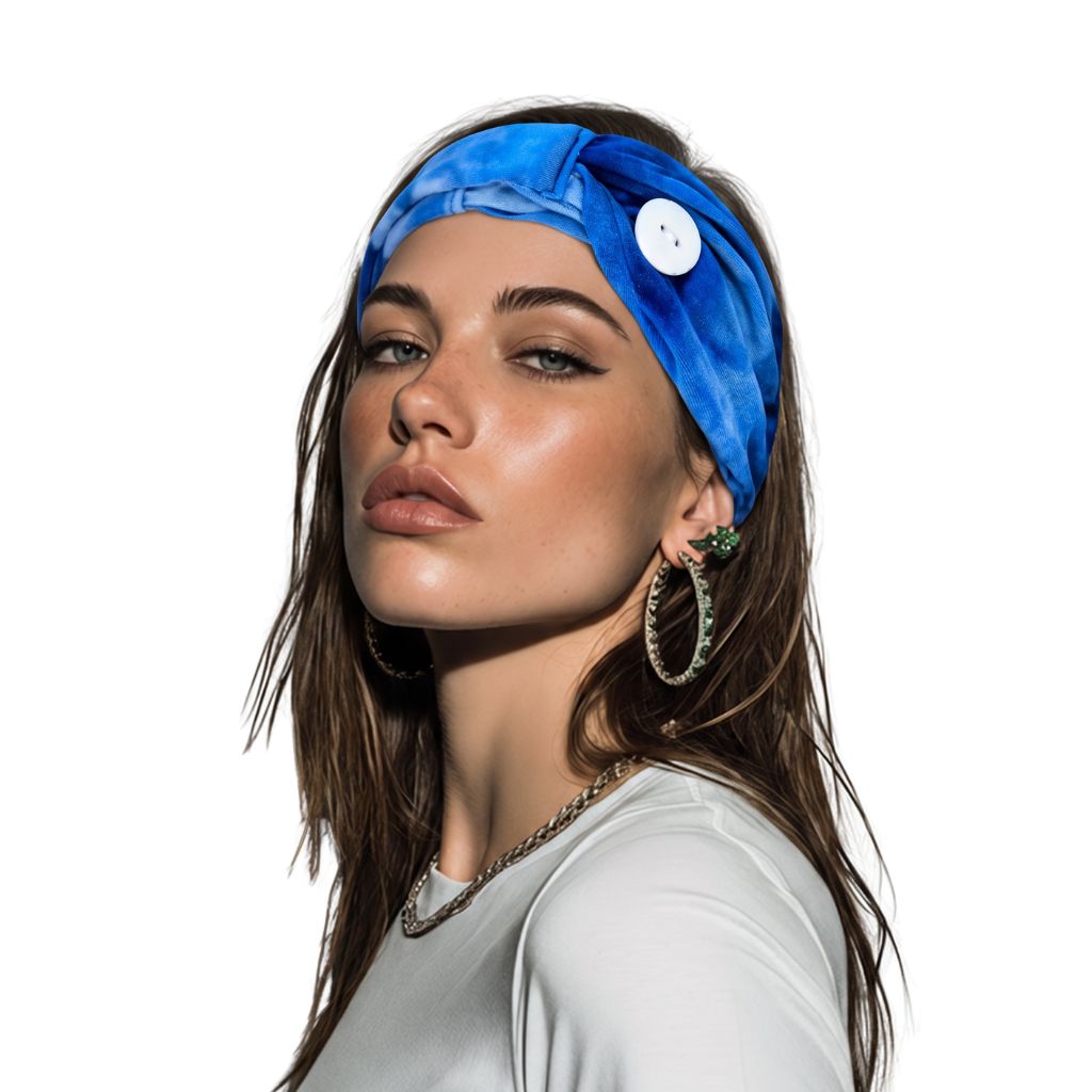 Blue Tie-Dye Button Headband – Soft Women's Hair Accessory