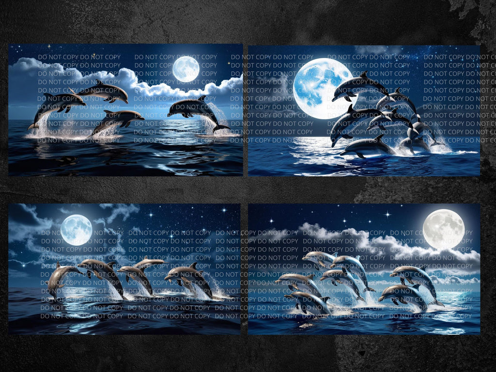 Dolphins at Night Digital Art in PDF SVG PNG File Formats