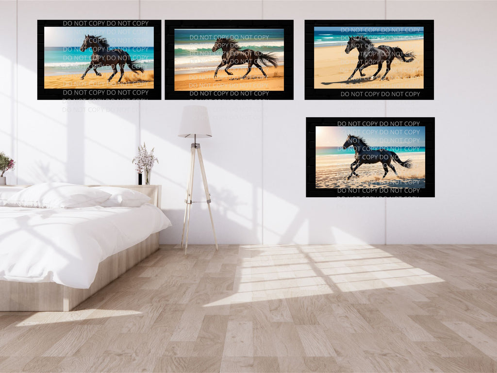 Black Horse on Beach Digital Art in PDF SVG PNG File Formats