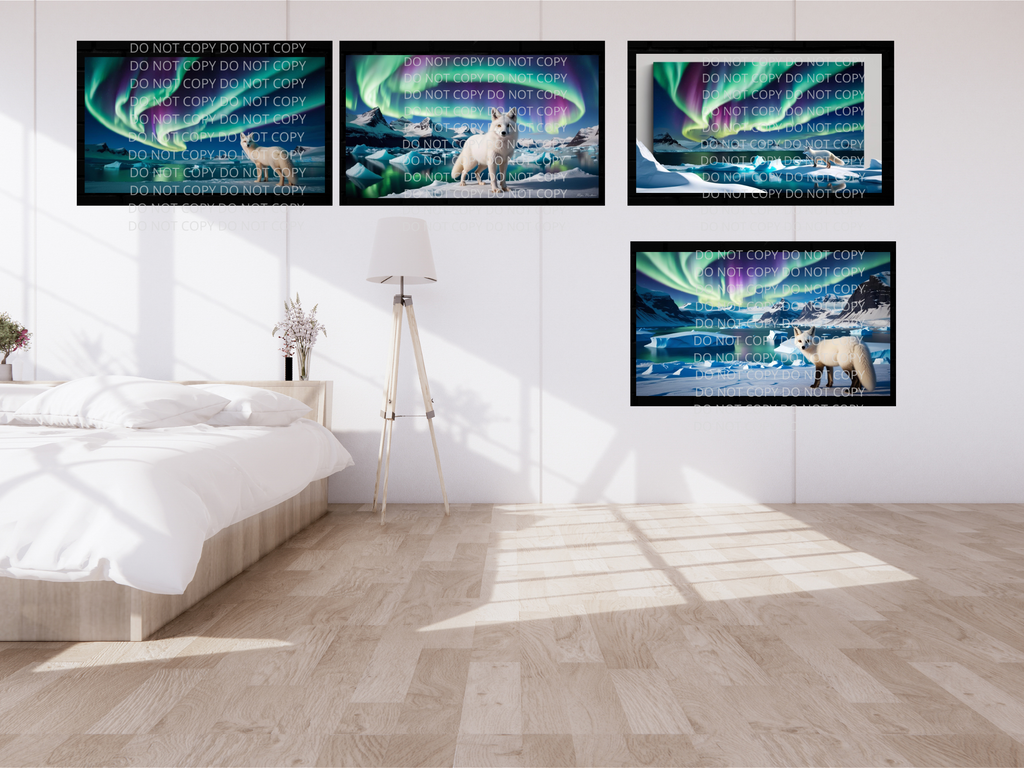 White Fox Northern Lights Digital Art in PDF SVG PNG File Formats