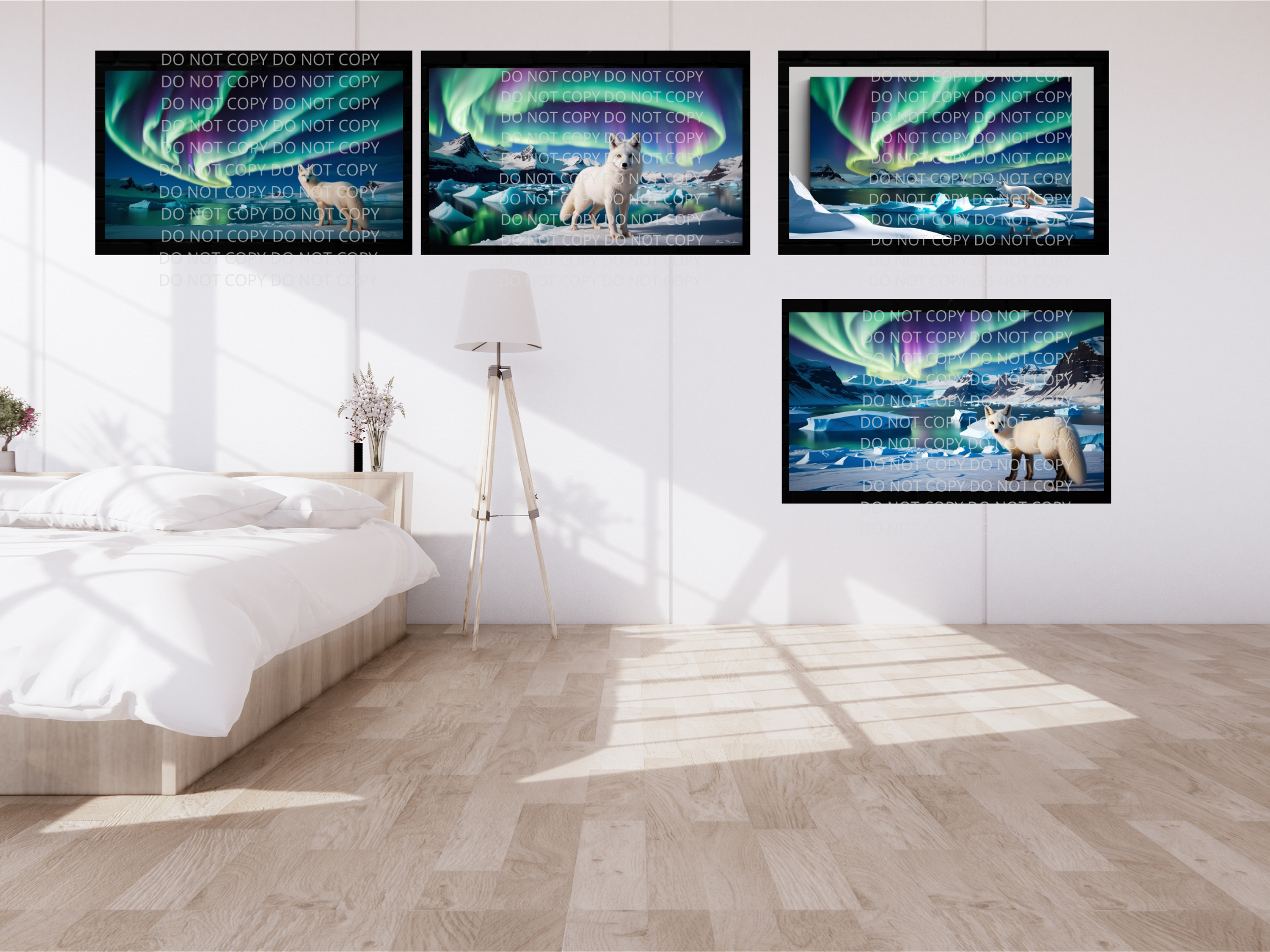 White Fox Northern Lights Digital Art in PDF SVG PNG File Formats