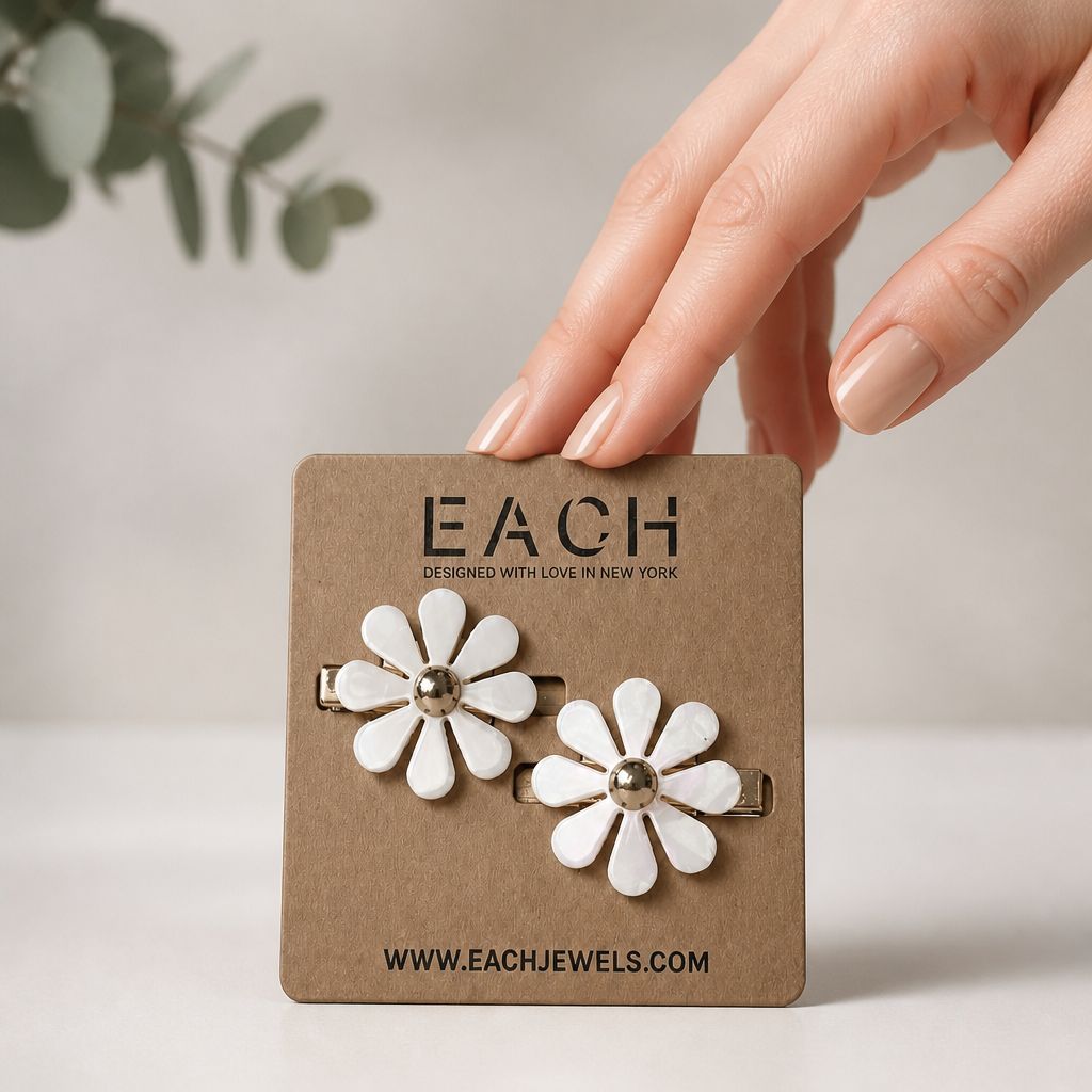 Each Jewels Designed with Love Flower Barrette Set of 2 – Pearl Shine Gold Hair Clips