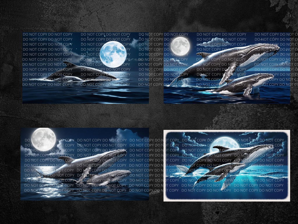 Whale with Calf at Night Digital Art in PDF SVG PNG File Formats