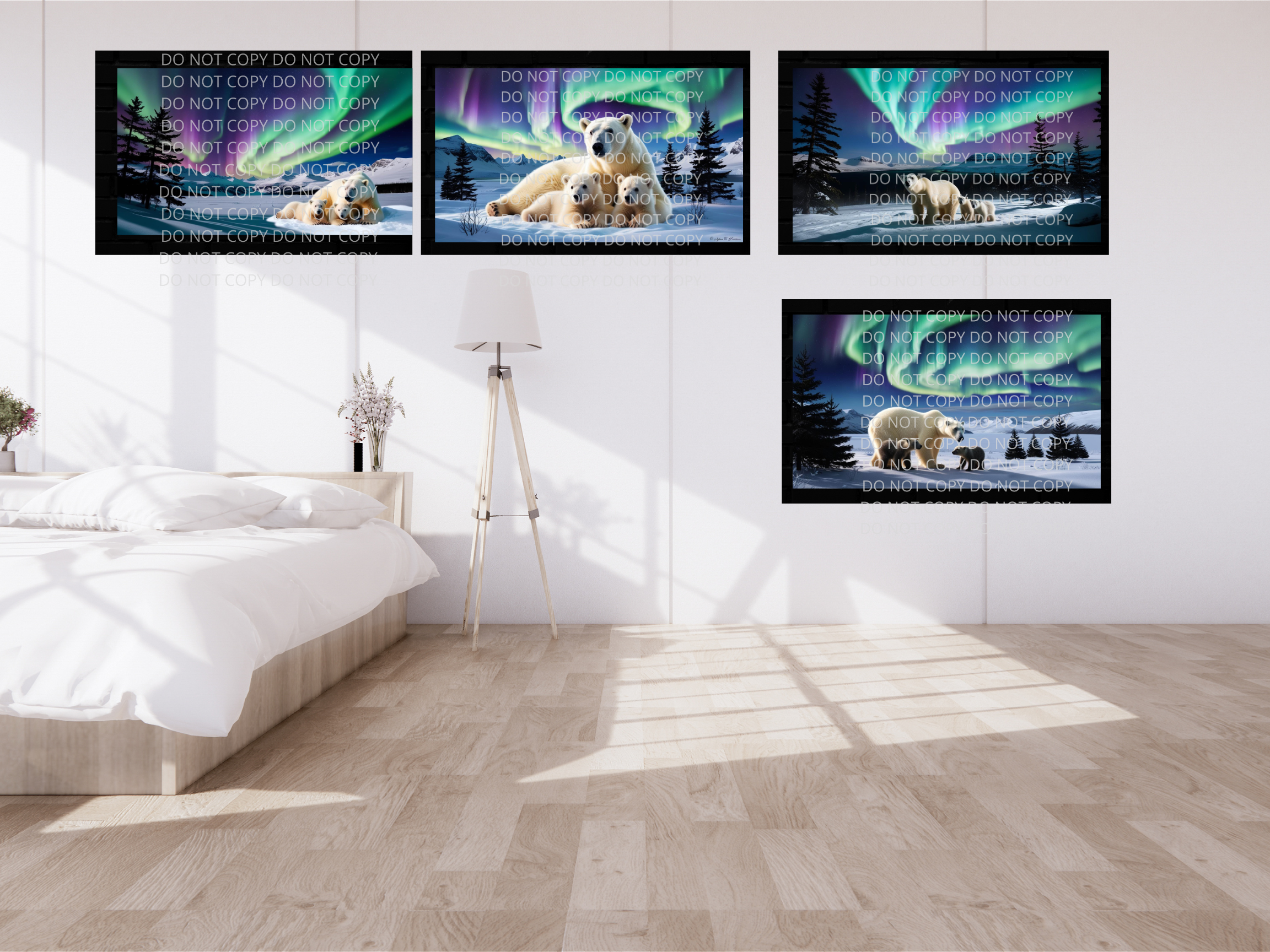 Polar Bear and Cubs Northern Lights Digital Art in PDF SVG PNG File Formats