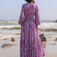 Printed Tie Neck Balloon Sleeve Maxi Dress