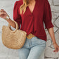 Full Size Notched Half Sleeve Blouse
