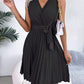 Tied Surplice Sleeveless Pleated Dress