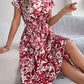 Tied Pleated Printed Short Sleeve Dress