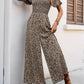 Perfee Smocked Printed Square Neck Puff Sleeve Jumpsuit