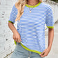 Lovelet Striped Contrast Round Neck Half Sleeve Knit Top