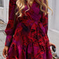 Devine Ruffled Printed Surplice Long Sleeve Mini Dress