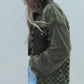 Pocketed Checkered Collared Neck Snap Down Jacket