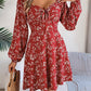 Printed Sweetheart Neck Balloon Sleeve Mini Dress