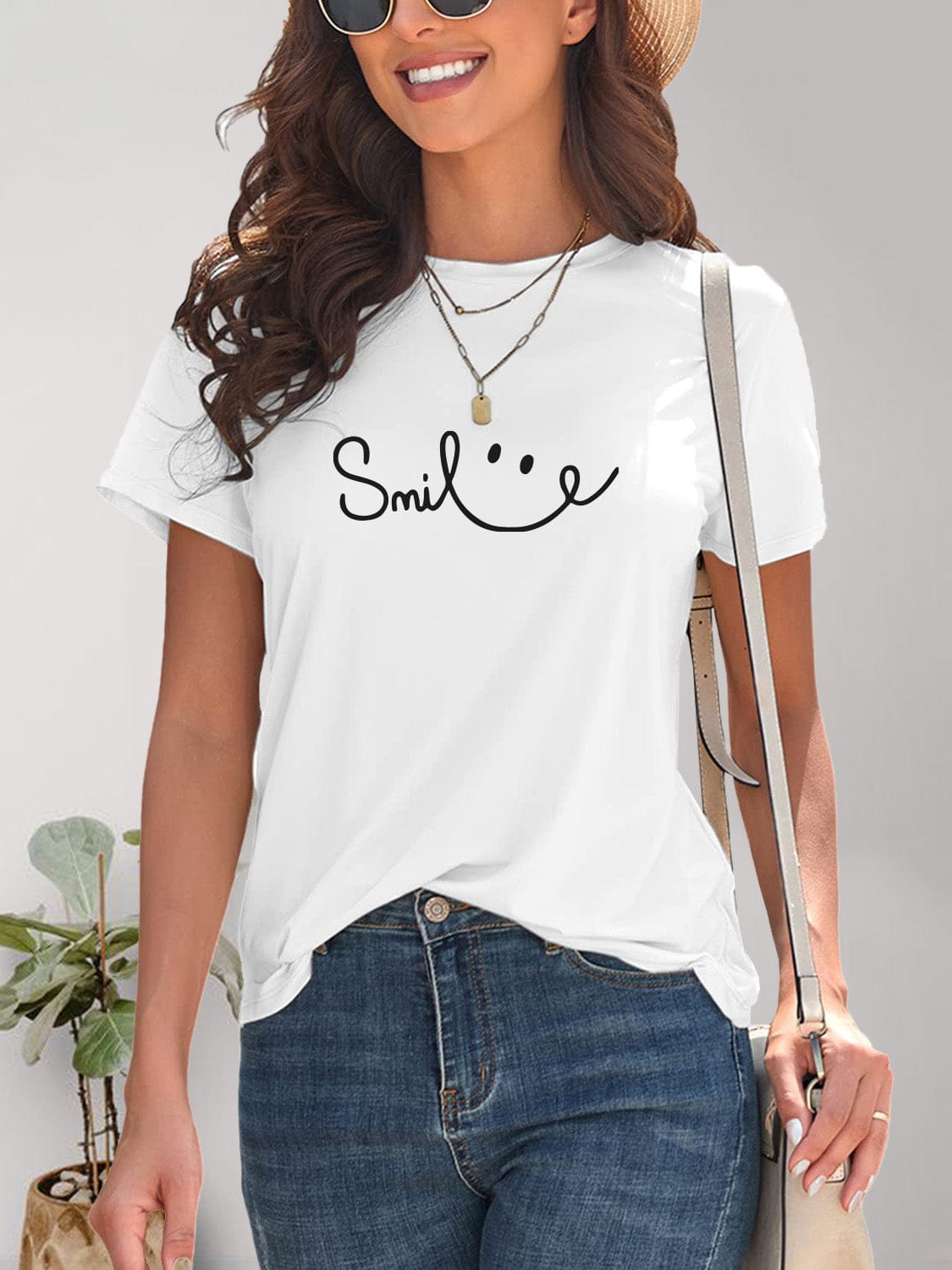 Full Size SMILE Round Neck Short Sleeve T-Shirt