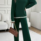 Contrast Trim Round Neck Top and Pants Set