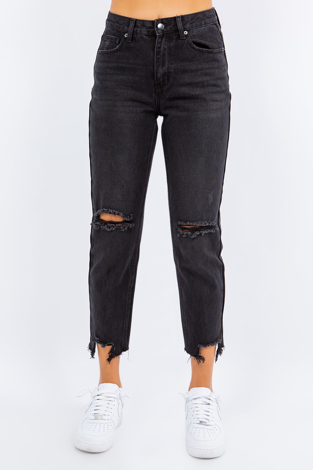 American Bazi High Waist Distressed Cropped Straight Jeans *