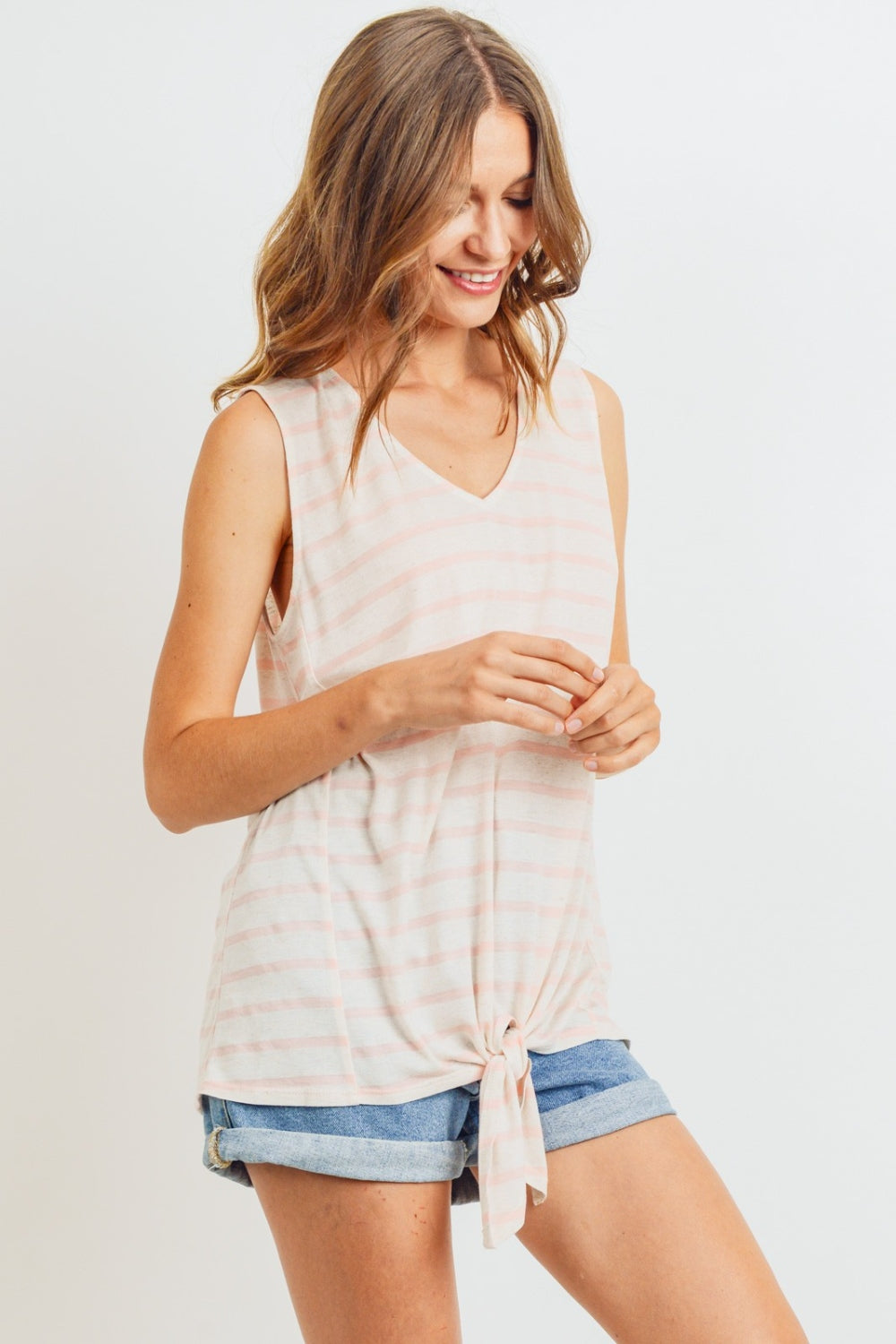 Cotton Bleu by Nu Label Sleeveless Front Tie Striped Top *