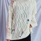 Distressed Cable-Knit Round Neck Long Sleeve Sweater