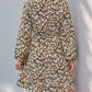 Perfee Printed Tie Neck Long Sleeve Mini Dress