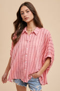Annie Wear Striped Button Up Half Sleeve Shirt *