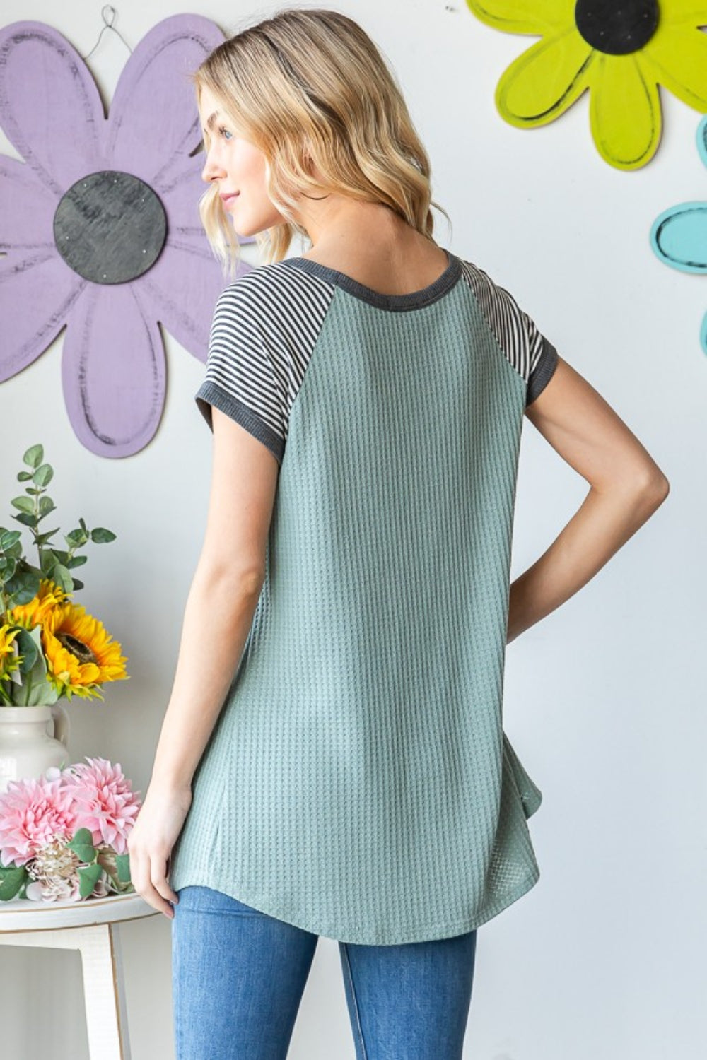 Heimish Full Size Striped Short Sleeve Waffle T-Shirt *