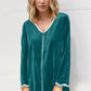 Double Take Wave Contrast Trim V-Neck Zip Up Long Sleeve Mini Dress