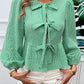 Tied Round Neck Long Sleeve Blouse