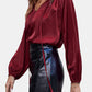 Ruched Tie Neck Balloon Sleeve Blouse
