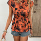 Printed Tie Neck Cap Sleeve Blouse