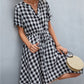 Plaid Notched Short Sleeve Dress