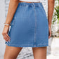 Full Size Pocketed Buttoned Denim Skirt