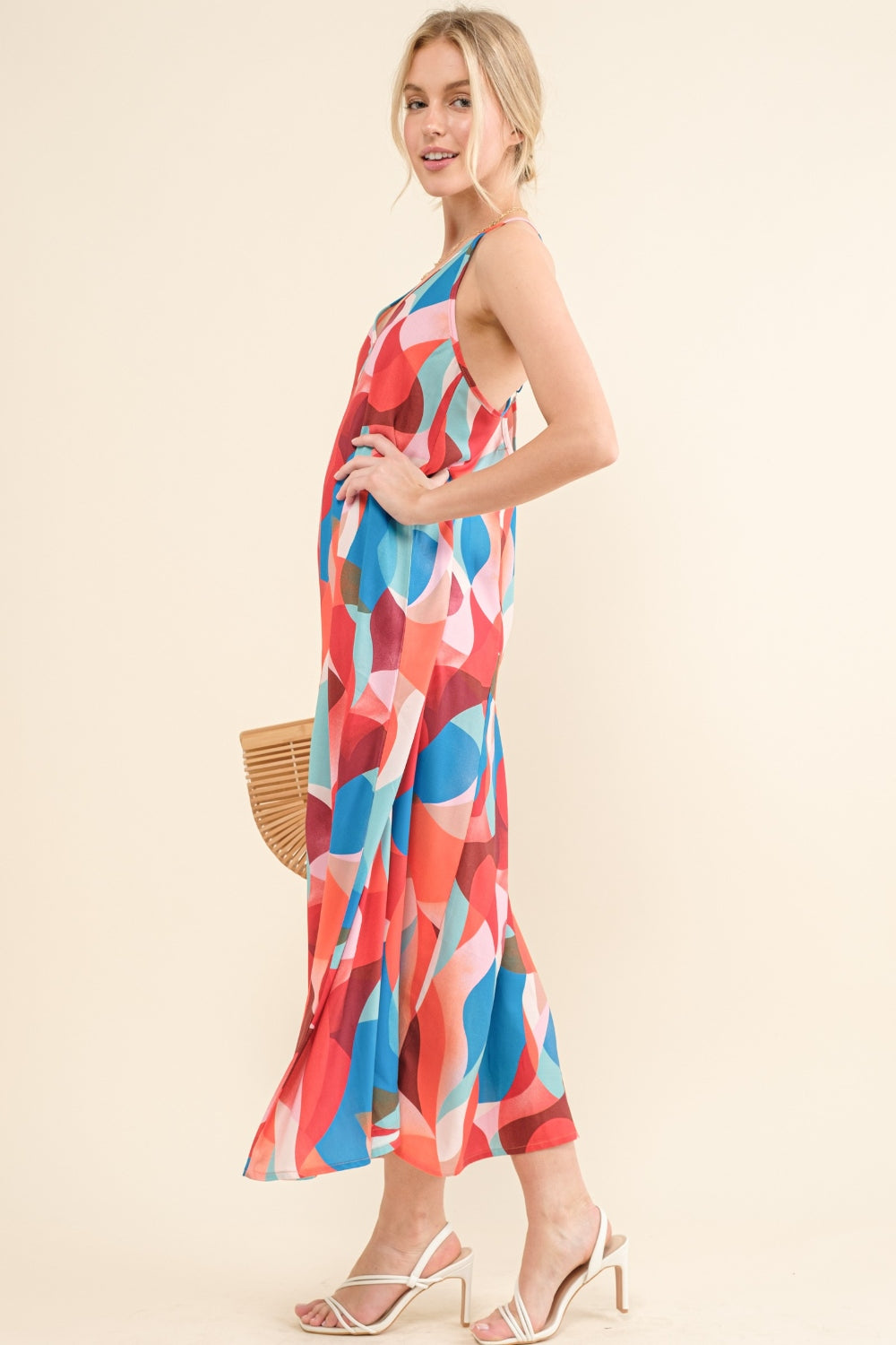 And the Why Printed Blue Multi Crisscross Back Cami Dress