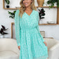 Double Take Full Size Printed Ruched V-Neck Long Sleeve Dress