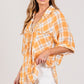 SAGE + FIG Plaid Apricot Button Up Side Slit Shirt