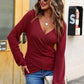 Waffle Knit Surplice Long Sleeve T-Shirt
