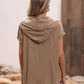 Full Size Half Button Hooded Short Sleeve Blouse