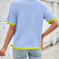 Lovelet Striped Contrast Round Neck Half Sleeve Knit Top