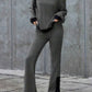 Contrast Round Neck Long Sleeve Top and Bootcut Pants Set
