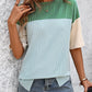 Full Size Color Block Round Neck Half Sleeve T-Shirt