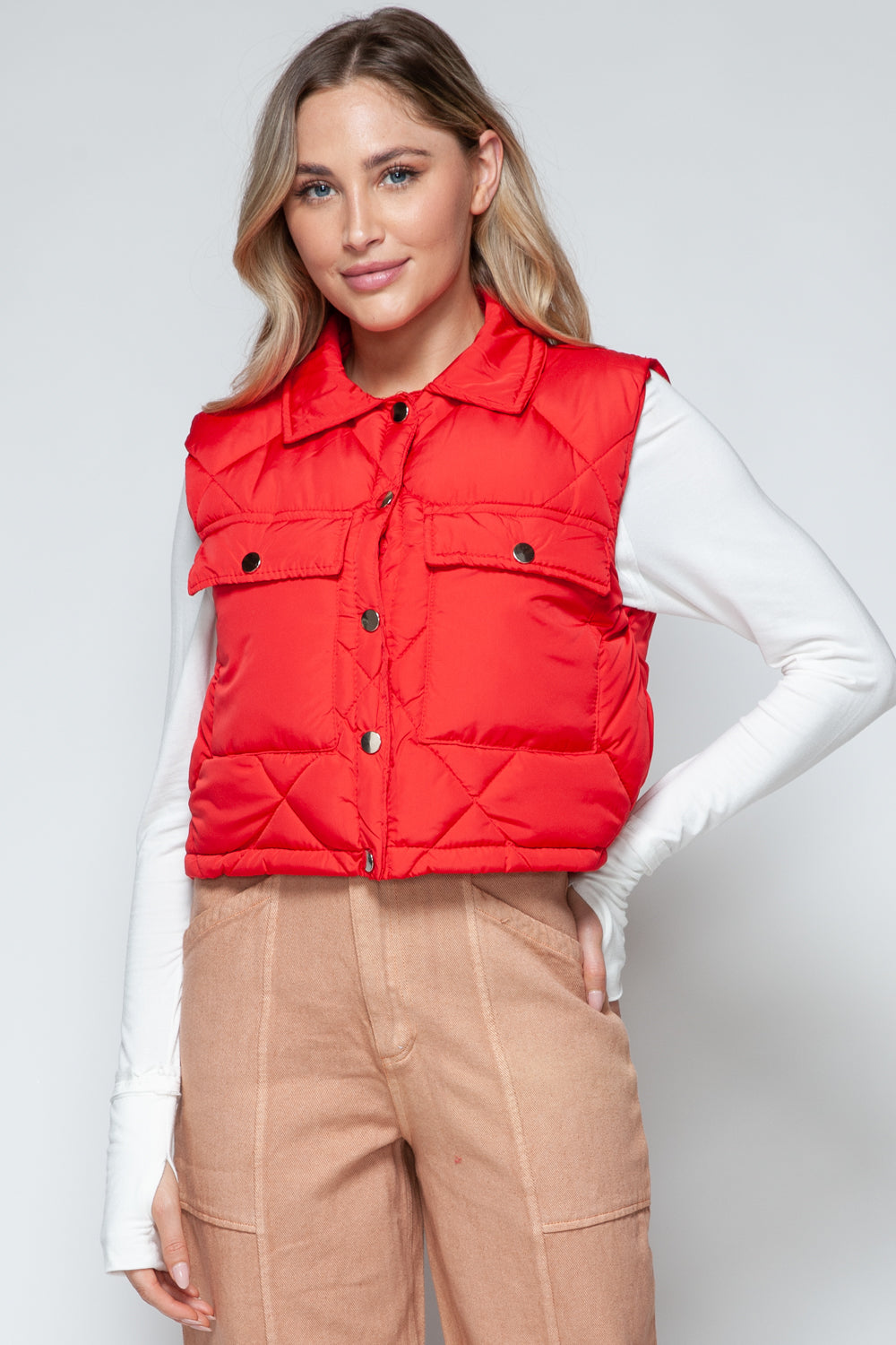 Snobbish Snap Down Quilted Crop Vest *