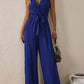 Tied Surplice Sleeveless Wide Leg Jumpsuit