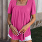 Ruched Square Neck Short Sleeve Blouse