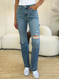 Judy Blue Full Size Mid Rise Destroyed Hem Distressed Jeans *